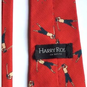 Harry Rosen red with golfers print silk tie made in Canada 🇨🇦